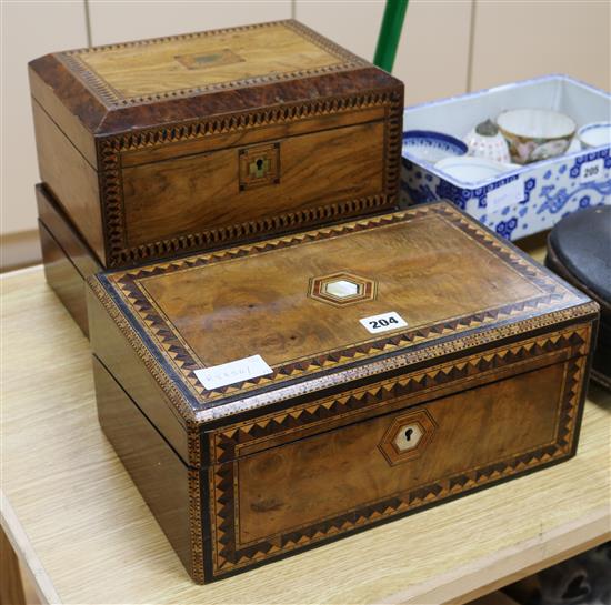 Two Victorian boxes and a sewing box L.35cm